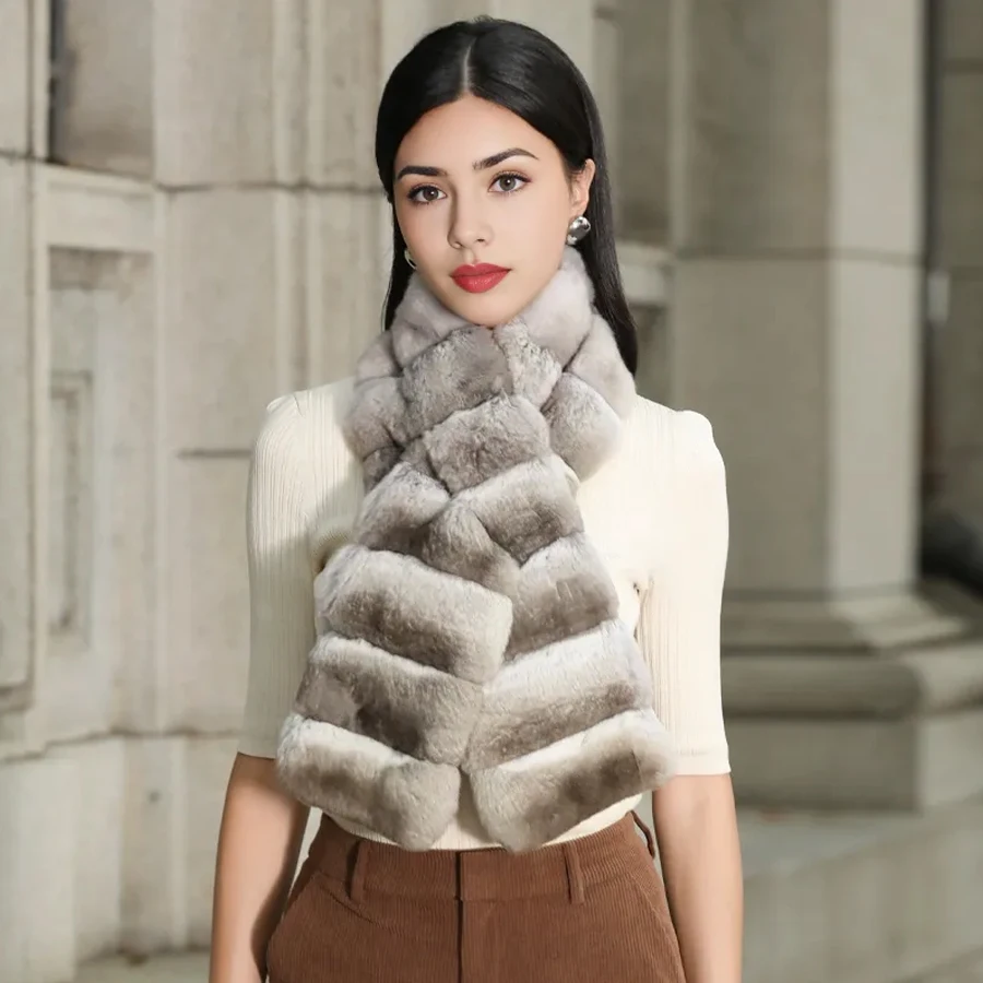 

Natural Rex Rabbit Fur Scarf Real Fur Scarf For Women Chinchilla Fur Petite Scarf High Quality Winter Warm Accessories