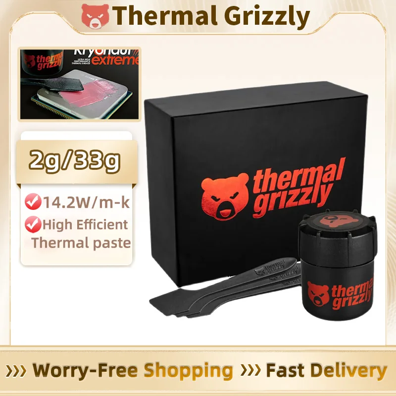 Thermal Grizzly Kryonaut Extreme Thermal Grease 2g/33g 14.2W/MK CPU/GPU Cooler Large Capacity Compound Cooling Silicone Grease