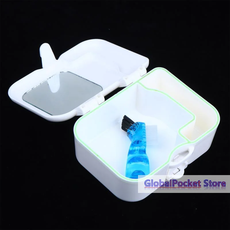 [TG823]1 Set Denture And Popular Sturdy Box Kit High-Class Storage With Built In Mirror And Cleaning Brush For Daily Use
