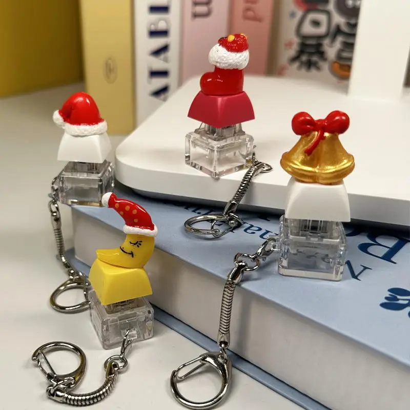 New Christmas Themed Keyboard Keychain Stress Relief Toys Keychain Fidget Keyboard Clicker Button Key Chain Bag Charm Pendant