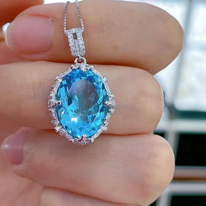 SACE GEMS New Trend Sky Blue Topaz Pendant 925 Sterling Silver Pendant Necklace for Women Everyday Party Fine Jewelry Gift