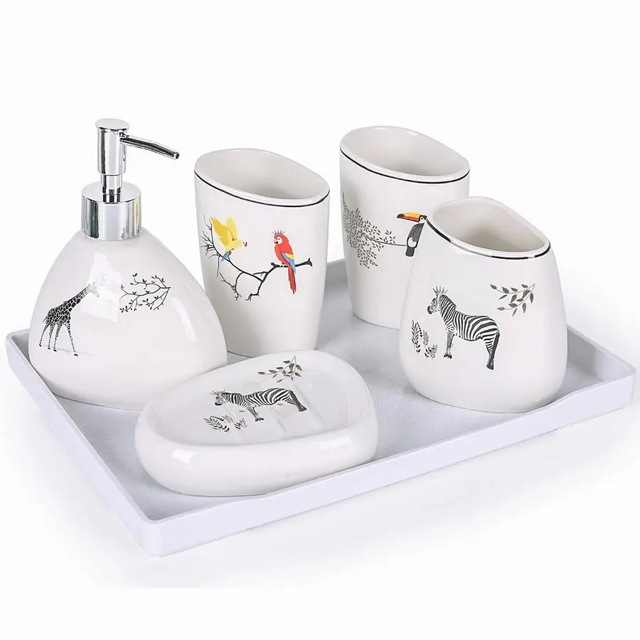 

Набор аксессуаров для ванной комнаты, современный декор для ванной на столешницу, роскошный набор из 6 предметов, включая дозатор для мыла, а также...