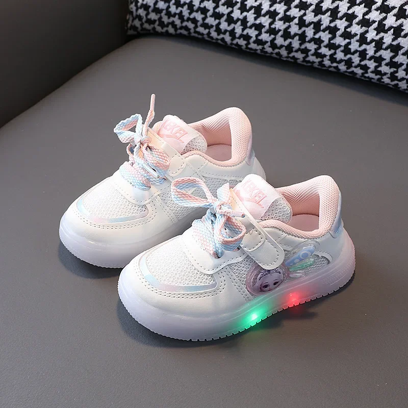 LED Shine Kinderschoenen 1-6 Jaar Oud Meisje Knipperlicht Sneakers Mesh Board Schoenen Kleine Witte Sneaker kinderen Casual Schoenen