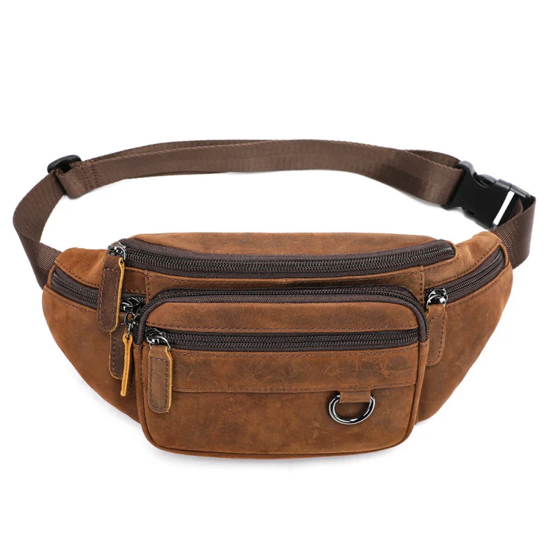 Cross-border genuine leather men's waist bag mobile phone bag for business top-layer cowhide chest bag multifunctional sports