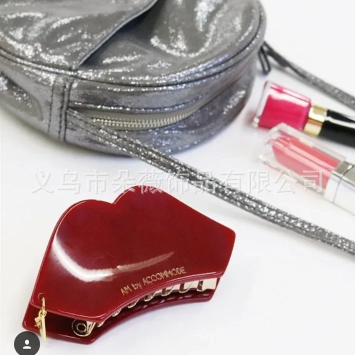 11.2cm x 6cm High-quality Women Red Lips Clips Hair Barrettes Acetate Fashion pins Perfect Gift Sweet