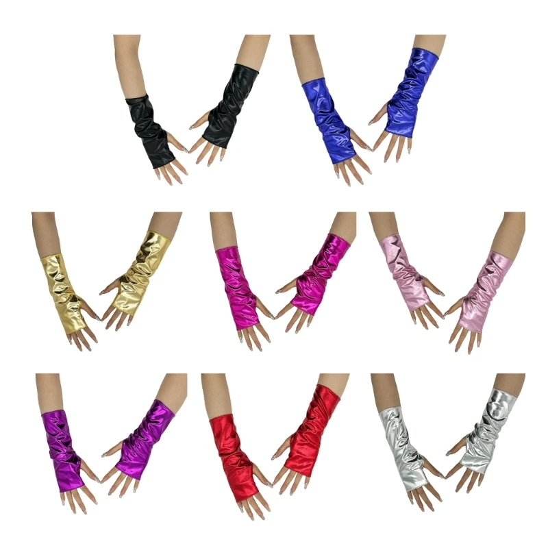 Party Gloves Women Wrist Lengthen PU Gloves Banquets Party Gloves Plain Color Etiquettes Elastic Dancing Dropshipping