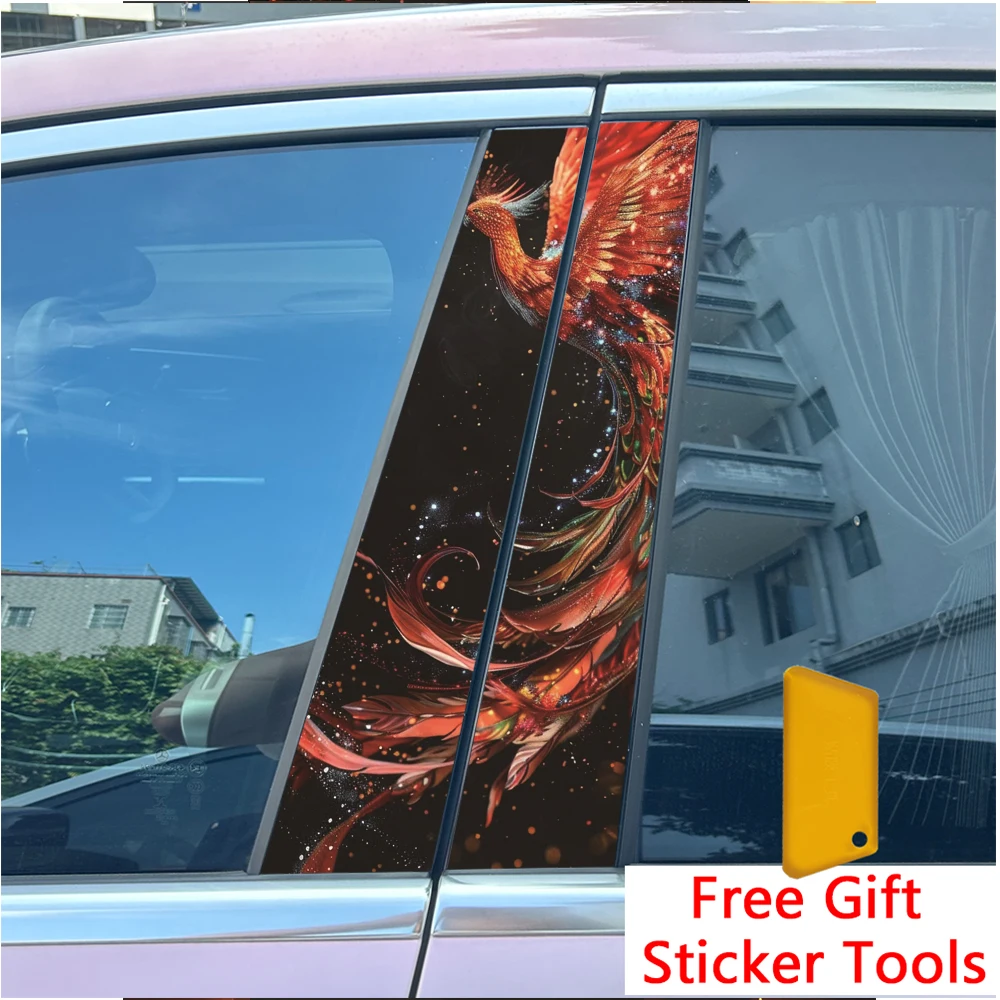 2Pcs/set Fire Phoenix Car Center Pillar Sticker Auto B-Pillar Protective Film Decoration Decals