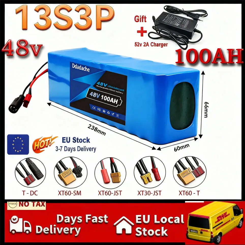 Batterie Lithium-Ion 48V 13S3P 100Ah 2000W avec BMS-une solution d'alimentation élevée pour scooters électriques 54,6 V, chargeur ajouté