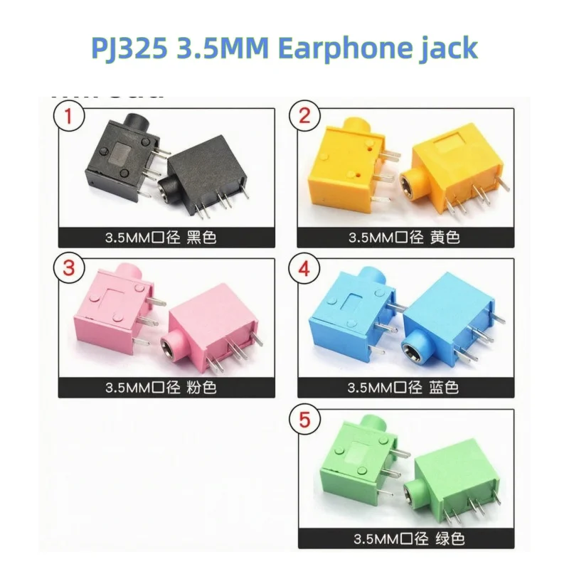 10pcs 3.5MM Audio Headphone Jack Connector PJ-325 Stereo Audio Earphone Connectors 3.5 PJ-325 Audio Jack Socket Multicolor