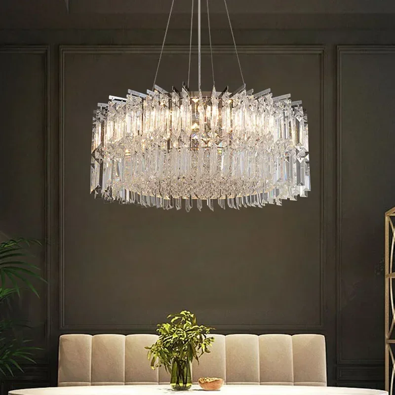 

Modest Simple Luxury Crystal Chandelier Round Living Room Dining Room Hanging Lamp Villa Bedroom Ceiling Led Lighting