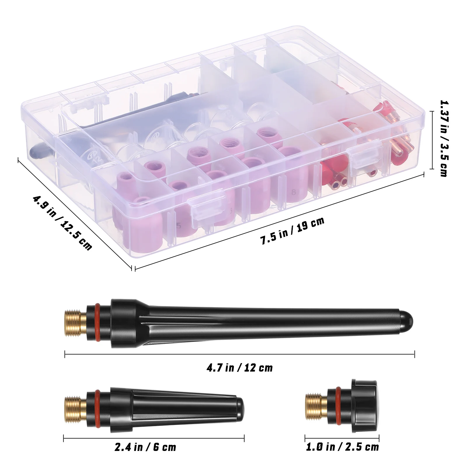 

7 s Welding Consumable Parts Set Torch Gas Lens Tig Accessories Cups Gaskets Mesh Screen Tips Collets Portable Case