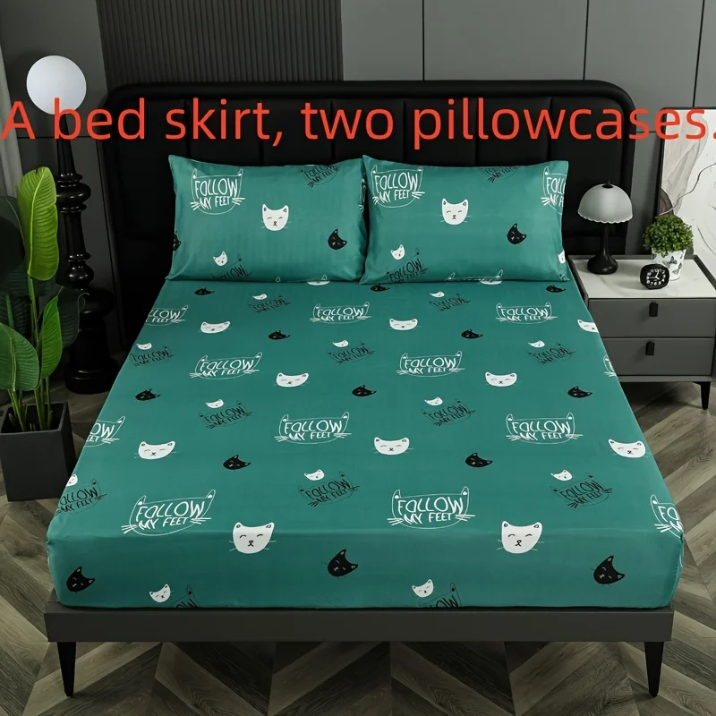 Christmas 2D Digital Print Three-Piece Bedding Set (includes 1 fitted sheet + 2 pillowcases) Mattress Protector, Elastic-Fitted Sheet, Protective Cover, Mattress Protector, Fitted Sheet Style Bedding, Childlike, Breathable Polyester