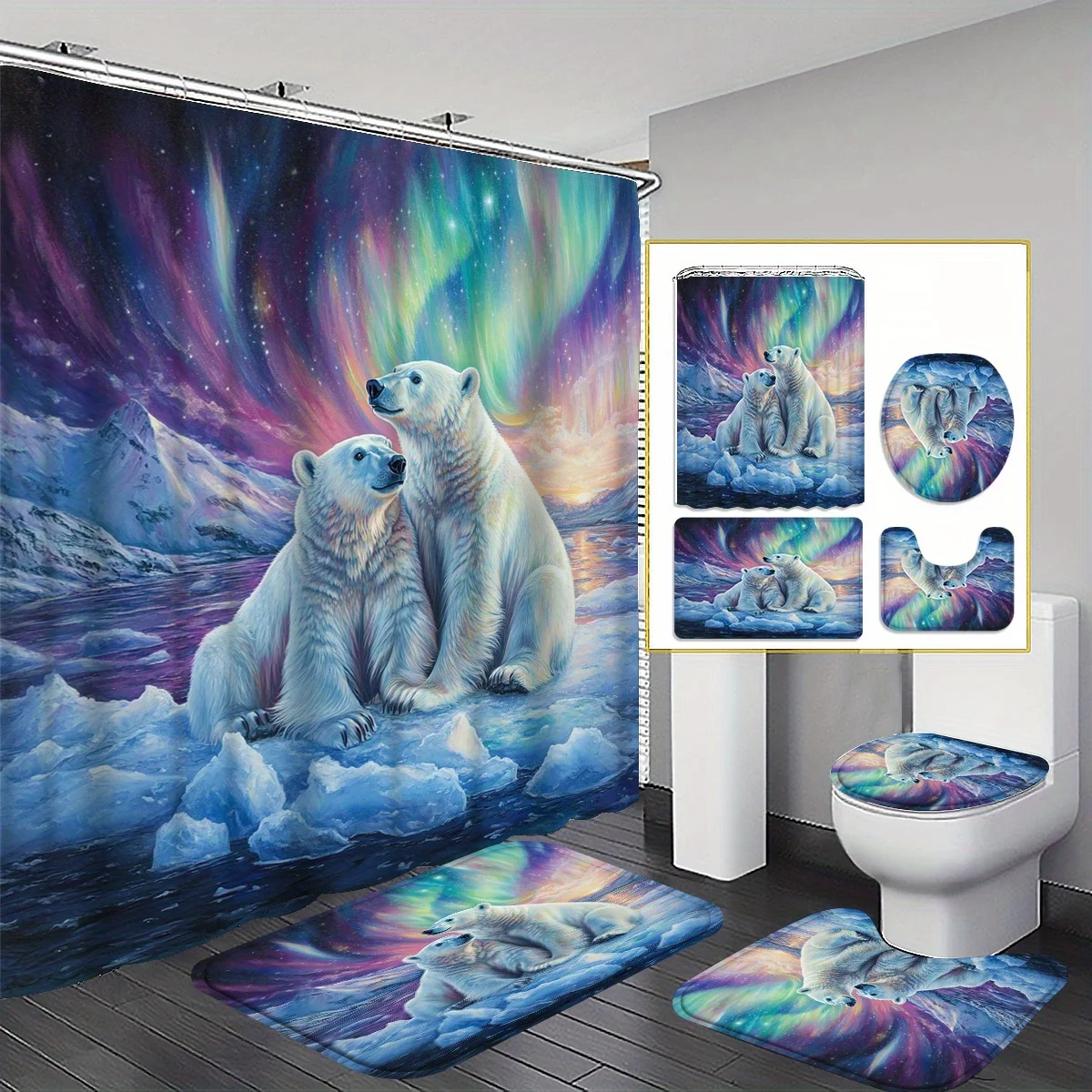 

4 шт., мечтательное звездное небо, красочная Аврора, ледник, белый медведь, узор, набор занавесок для душа, занавеска для ванной комнаты, декор для ванной комнаты, душ