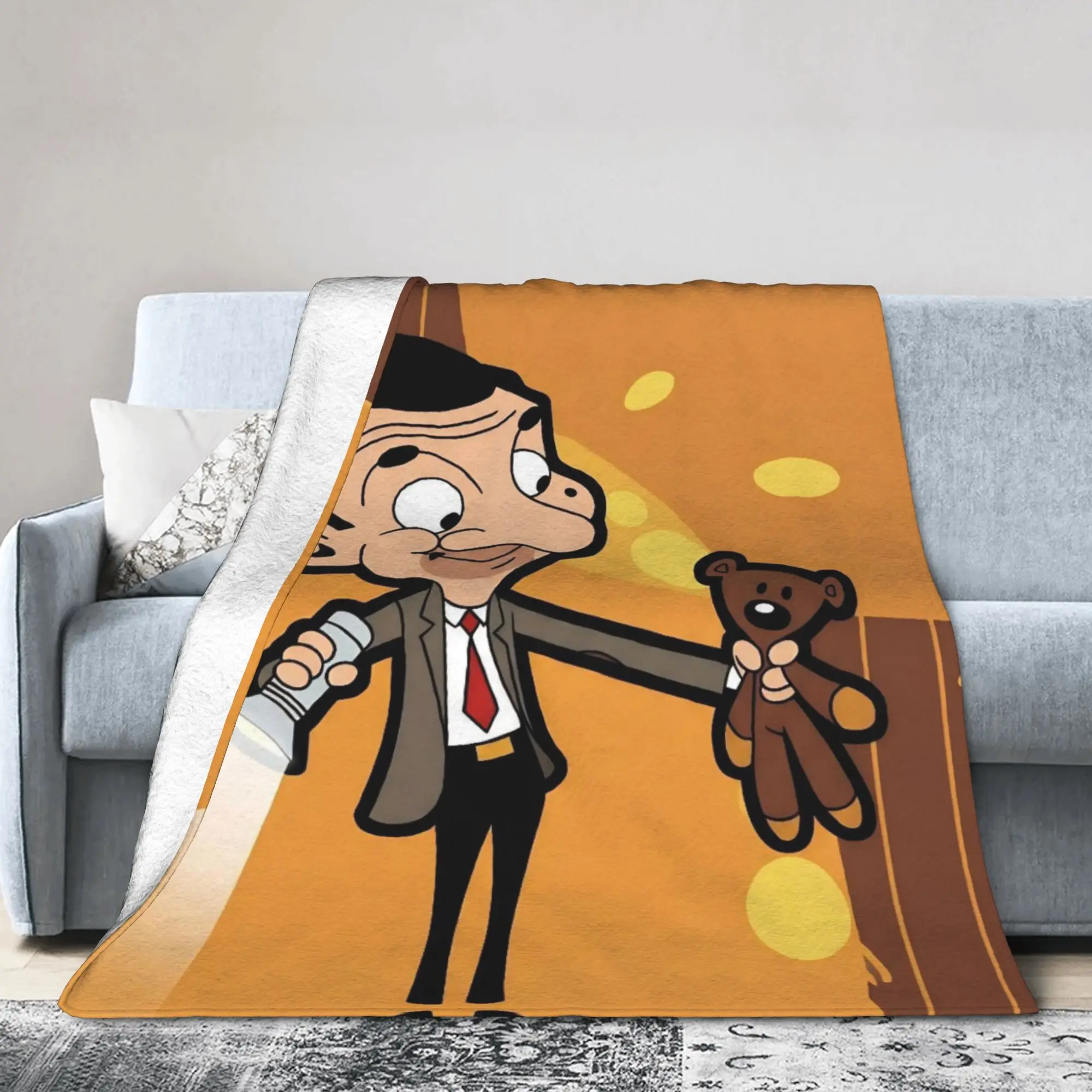 Mr. Beans Teddy Bear  Blanket  Flannel Throw Blanket Summer Air Conditioning Printed Lightweight Bedsprea,