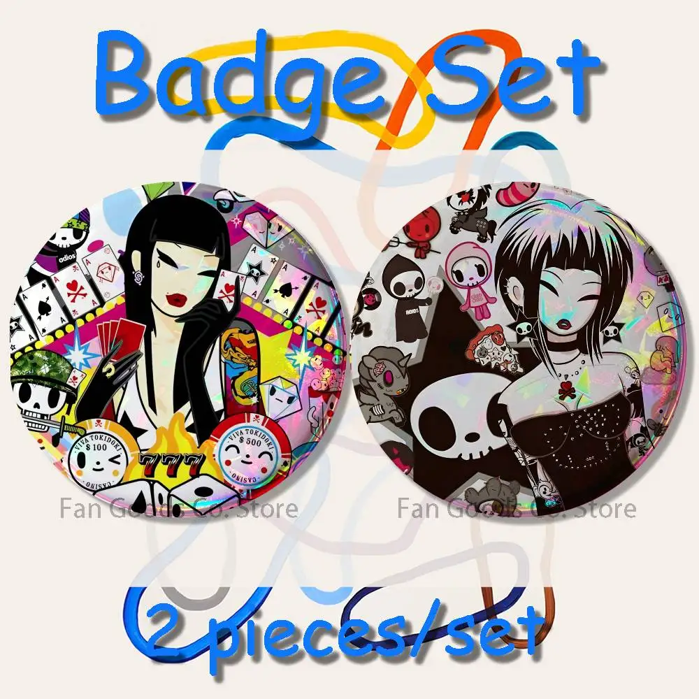 Kawaii T-Tokidoki 2-teiliges Set, Anstecknadeln, Rucksack, Kleidung, Schmuck, Accessoires, Cartoon, runde Brosche, Button-Abzeichen, Fans-Kollektion, Geschenke – Detail 5