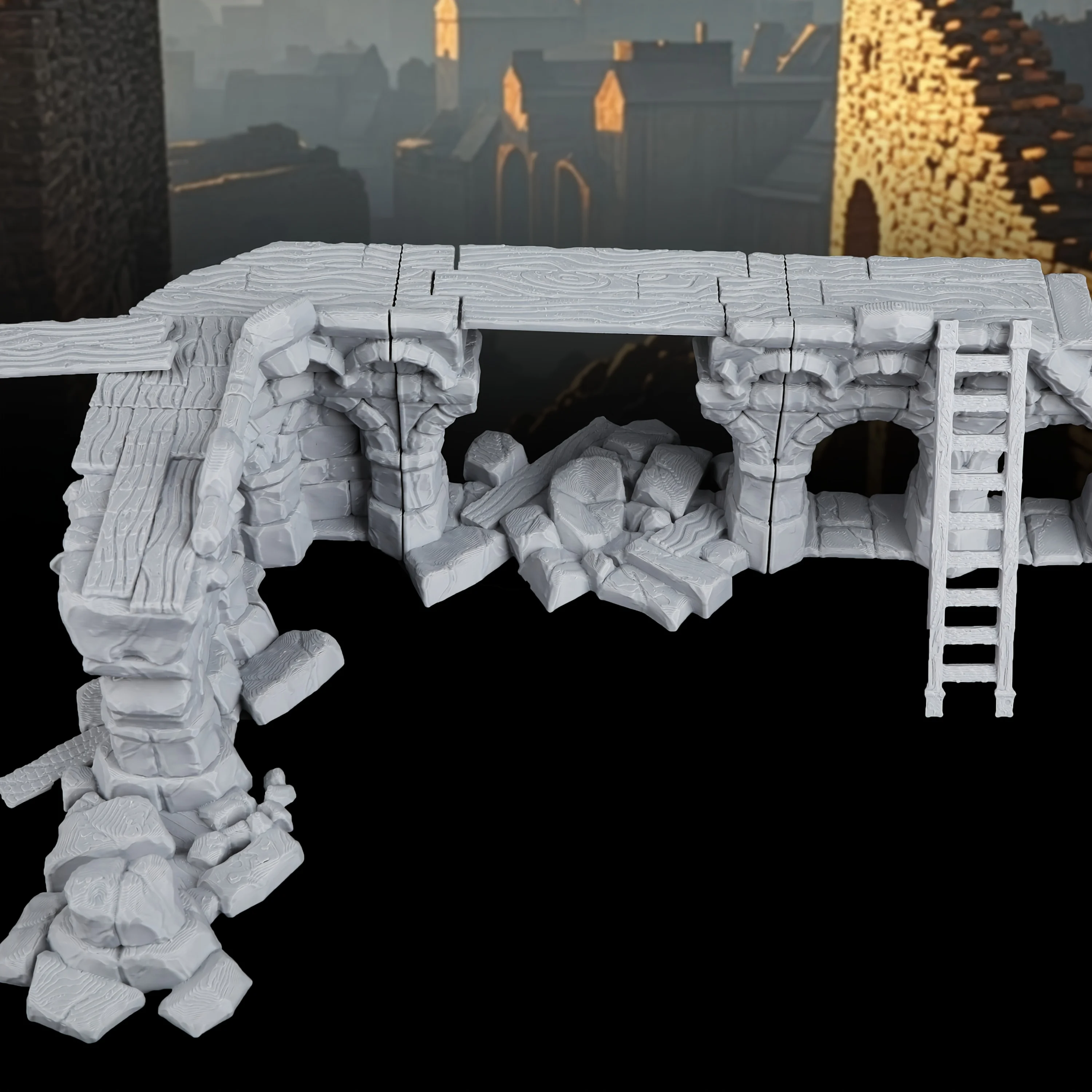 TRPG Ruined Bridge Miniature Terrain - Fantasy RPG Terrain Set for Ancient Ruins Exploration | TRPG Accessories for Enthusiasts