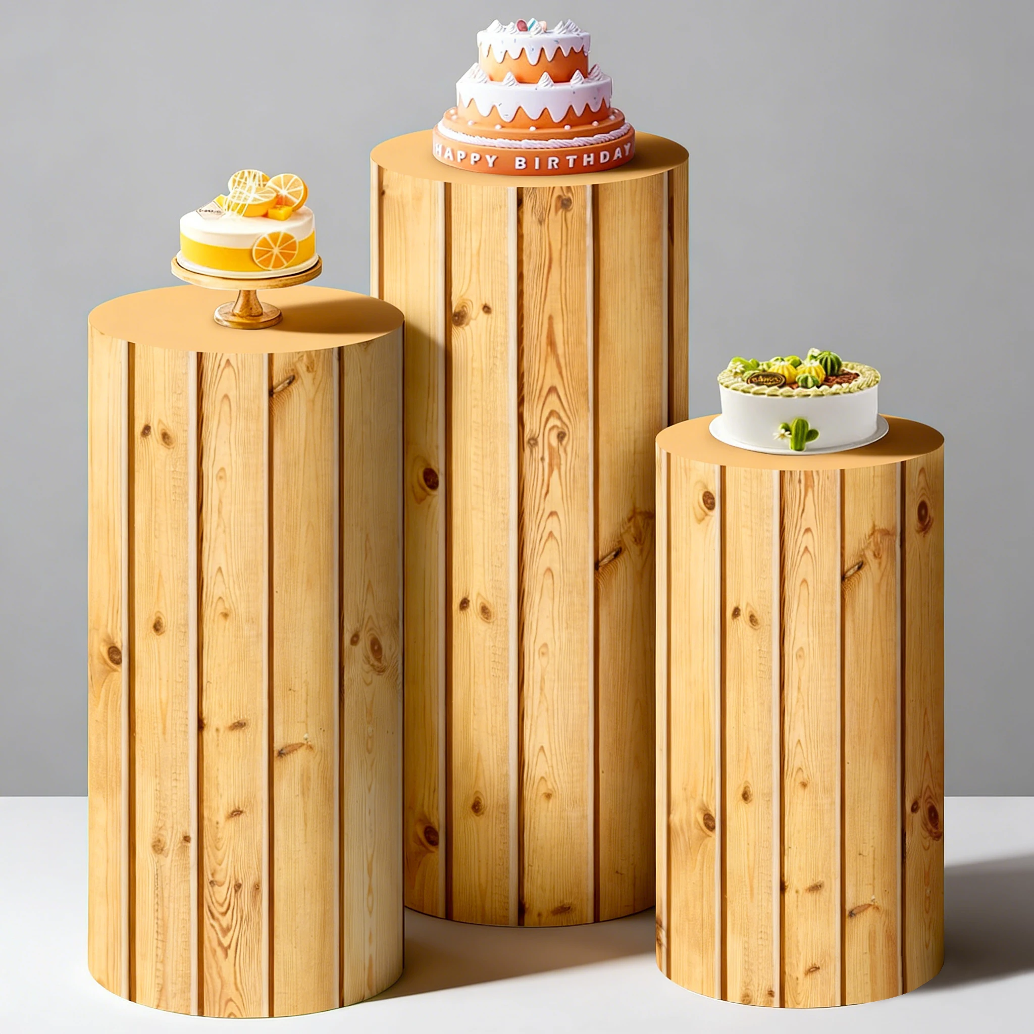 

Rustic Wooden Cylinder Board Cylinder Cover Baby Shower Birthday Party Cake Dessert Table Decor Pedestal Column Background