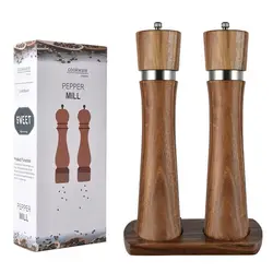 Steel Ring Pepper Grinder,Manual Acacia Wood Pepper Mill,Multi Use Seasoning Bottle,Ceramic core,BBQ Tool Shaker Grinder Sets ﻿