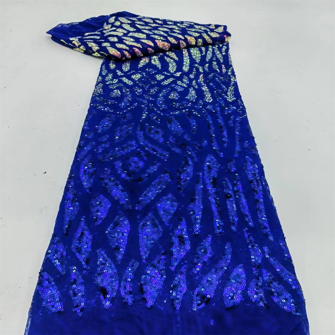 

French Net Lace Fabric 2025 High Quality African Embroidered Nigerian Sequins Tulle Lace Fabric 5 Yards For Sewing Party Dresses