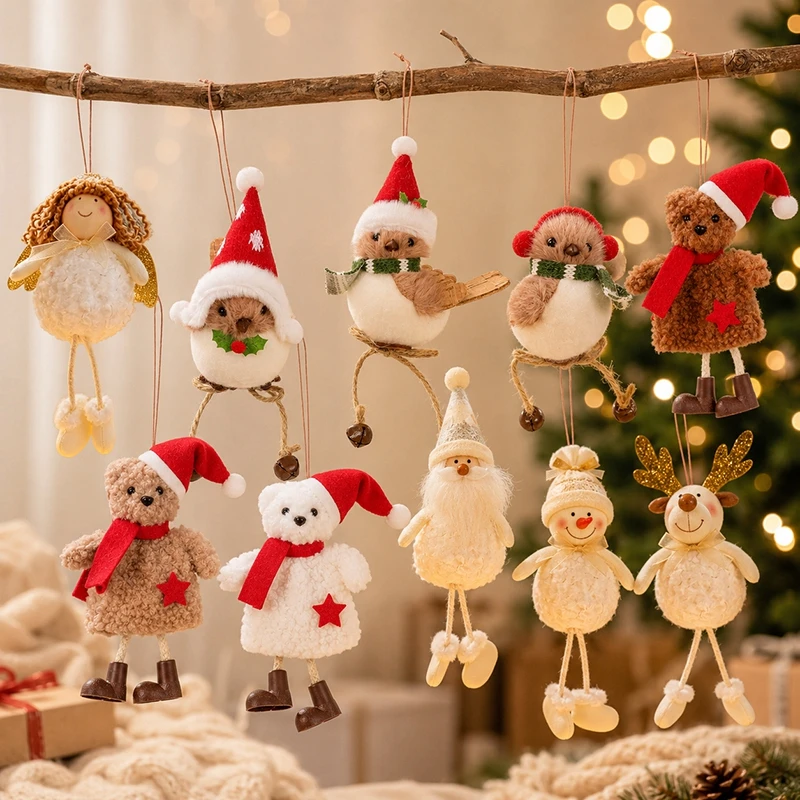 Stoffbär, Weihnachtsmann, Schneemann Puppen Anhänger Hängedekoration Weihnachtsbaum Ornamente Weihnachtsanhänger Weihnachtsfeier Dekoration – Detail 1