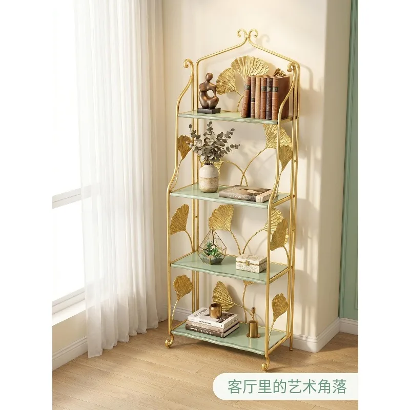 For light luxury floor-to-ceiling multi-layer living room wrought iron display dim sum flower stand balcony storage bookshelf