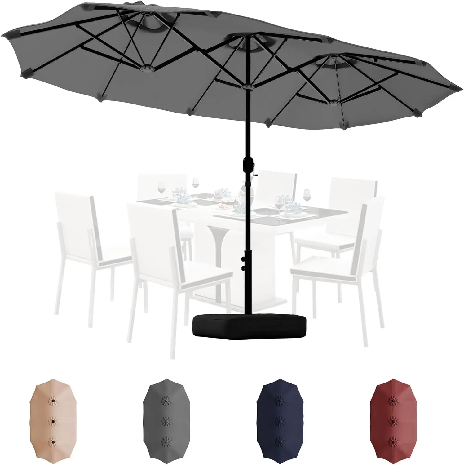 

13FT Large Patio Umbrella with Base Included, Double-Sided Shade for Poolside, Deck & Garden, Gray
