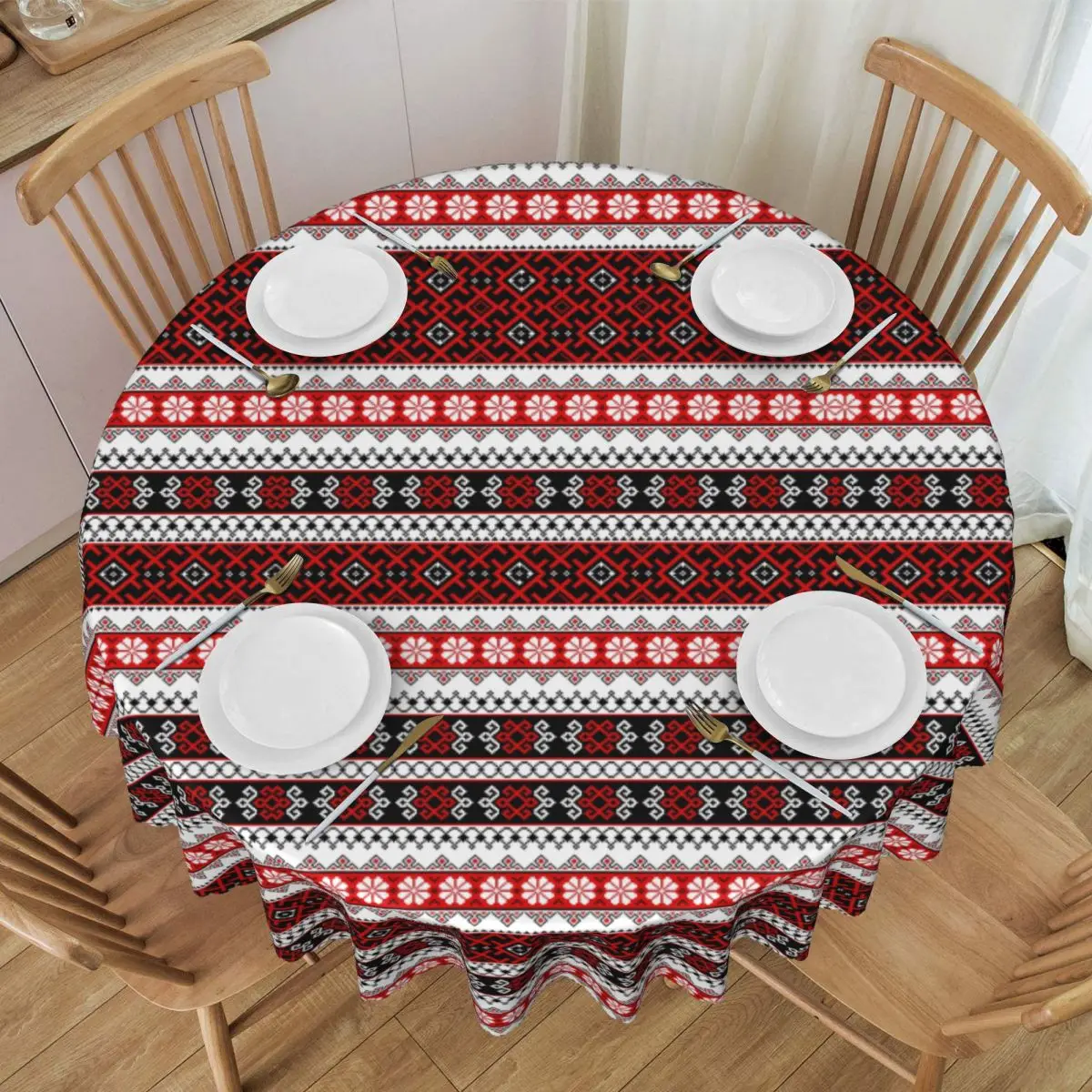 Ukrainian Embroidery Vyshyvanka And Designs Tablecloth Round Oilproof Ukraine Ethnic Table Cover Cloth for Party 60 inches