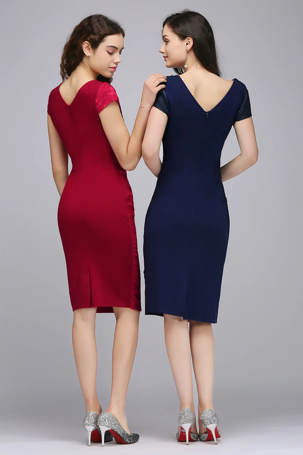 MisShow Sheath Vintage Dress 50s 60s Retro for Women Navy Red Floral Neck Bandage Midi Party Dresses Elegant Vestidos