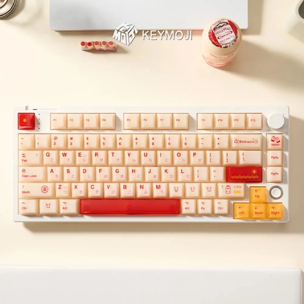 KEYMOJI Cheers Yakult Inspired PC Material Keycap Set Cherry Profile 148 Keys Original Factory Height for MX Mechanical Keyboard