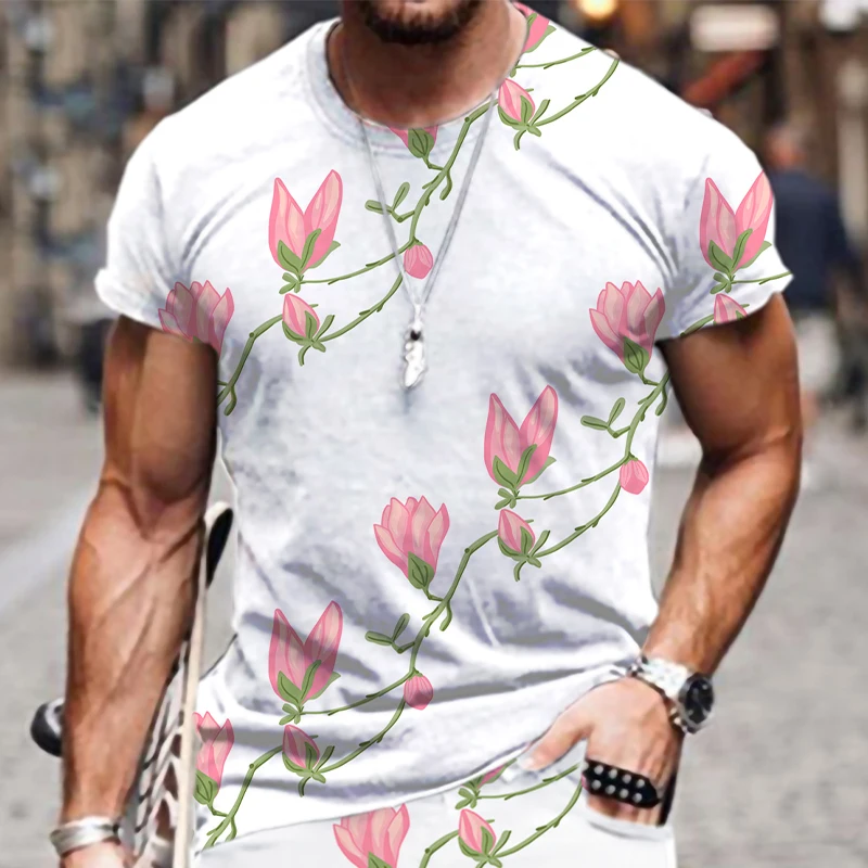 Men's T-shirt Orchid Pattern Luxury 2022 New Sportswear Short Sleeve Tracksuit Beach Harajuku Casual Tops Street Funny Summer