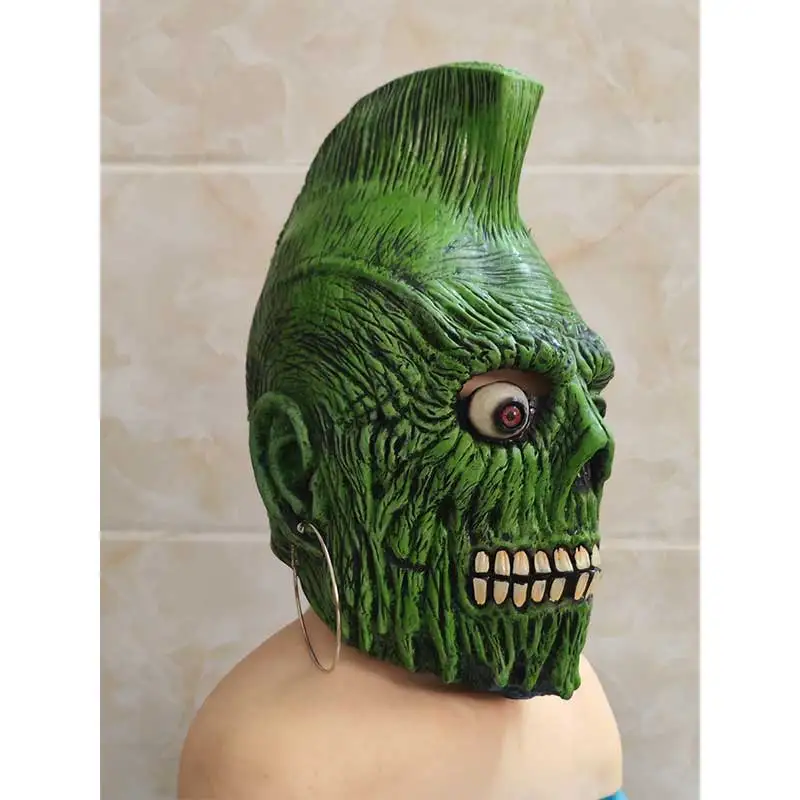 1 Stück grüne Zombie-Totenkopf-Maske, Halloween-Maske, Spukhaus-Szenenlayout, gruselige und gruselige Dress-up-Requisiten