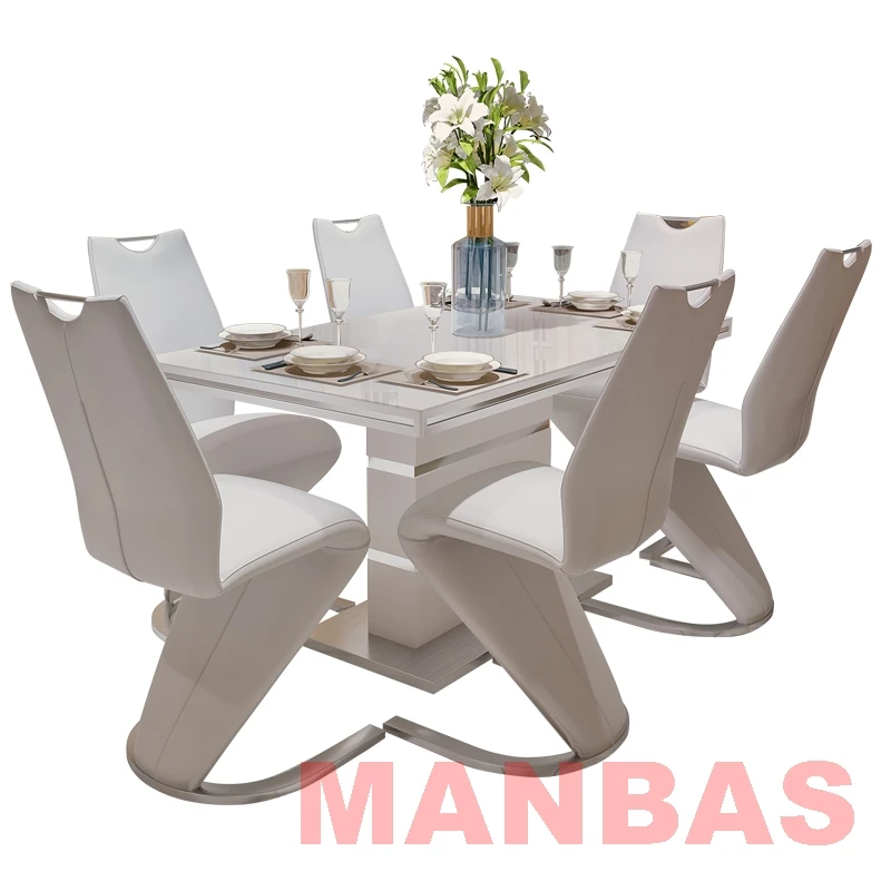 Mesa De Comedor Linlamlim De acero inoxidable con pintura blanca y 6 sillas, Mesas De Comedor para comedor, muebles modernos De cocina para el hogar