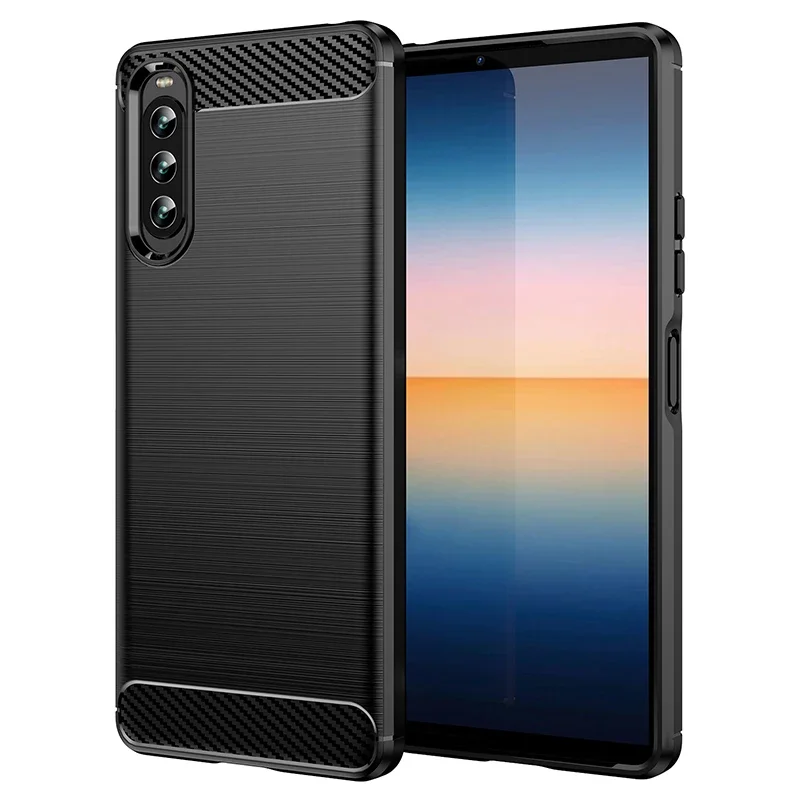 For Sony Xperia 1 V 10 IV 5 III Ace 2 3 Pro-I 5 8 10 PlusTPU Silicone Back Cover Brushed Carbon Fiber Texture Shockproof Case