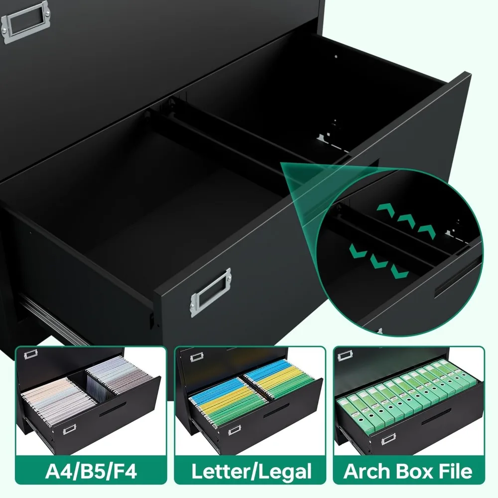 5 Lades Archiefkast Met Slot, Metalen Laterale Archiefkasten Voor Thuiskantoor Opknoping Bestanden Letter/Legal/F4/A4 Maat (Zwart