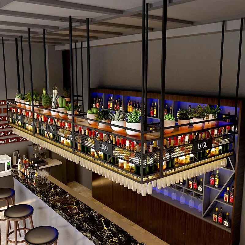 

Small Hanging Liquor Wine Cabinets Display Salon Metal Modern Restaurant Wine Rack Inverted Retail Botellero Vino Bar Showcase
