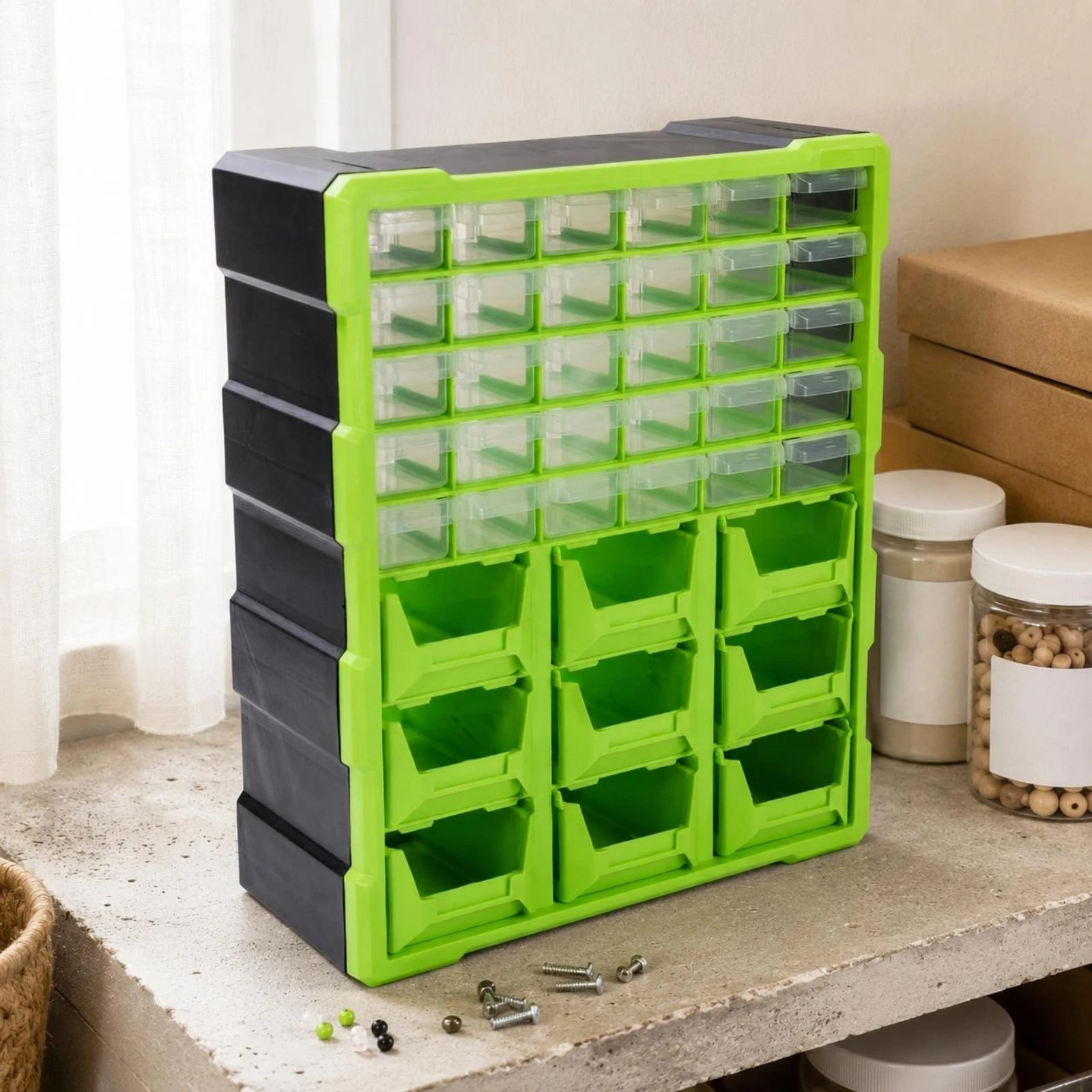 Parts Organizer Cabinet Transparent Drawers Small Parts Storage Cabinet Stackable Wall Mountable for Workshop