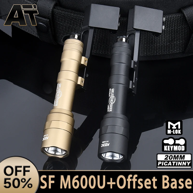 

Tactical Surefir SF M600U Flashlight White LED Hunting Airsoft Scout Light Offset Mount Base Fit 20MM Rail Weapon Accessories