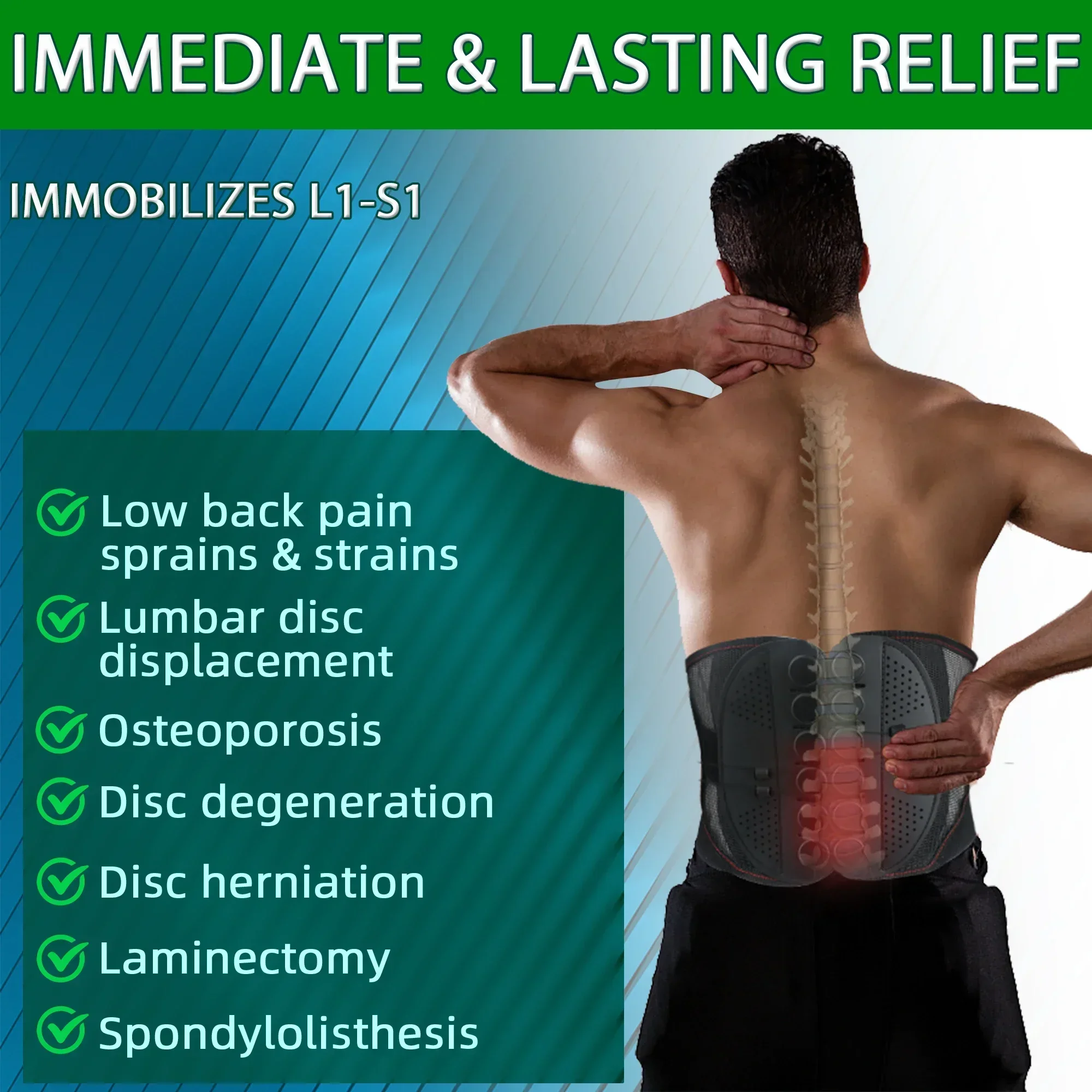 

Lumbar Support Belt for Lower Back Pain Relief, Herniated Disc - Sport Waist Brace with Adjustable Compression Pulley System