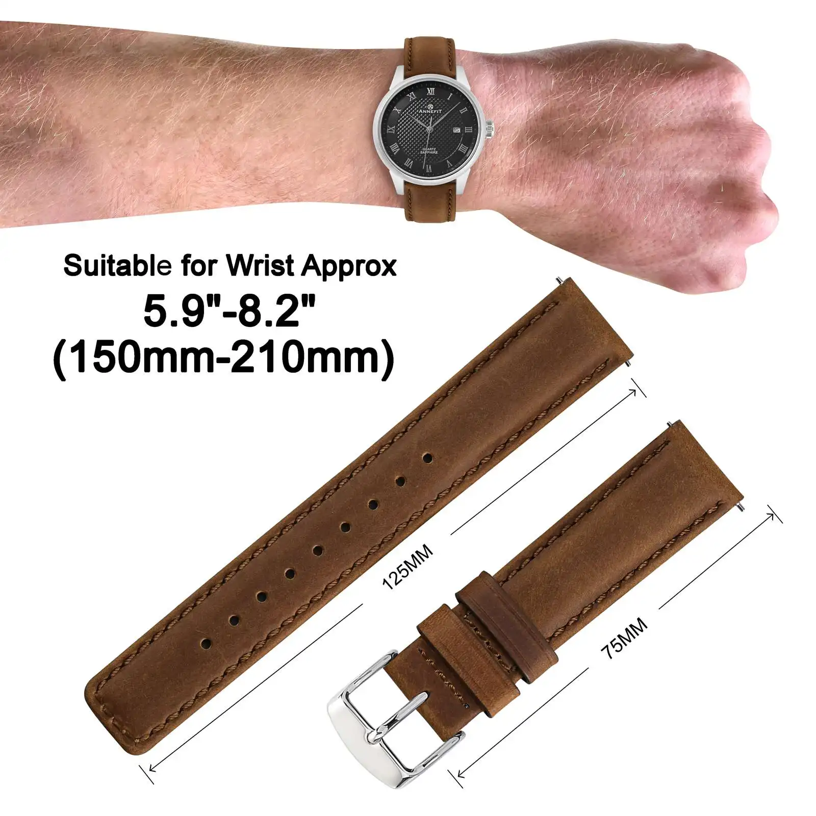 ANNEFIT Vintage Crazy Horse Leather Watch Band 18mm 20mm 22mm Leather Watch Straps for Men Women Quick Release Replacement Band