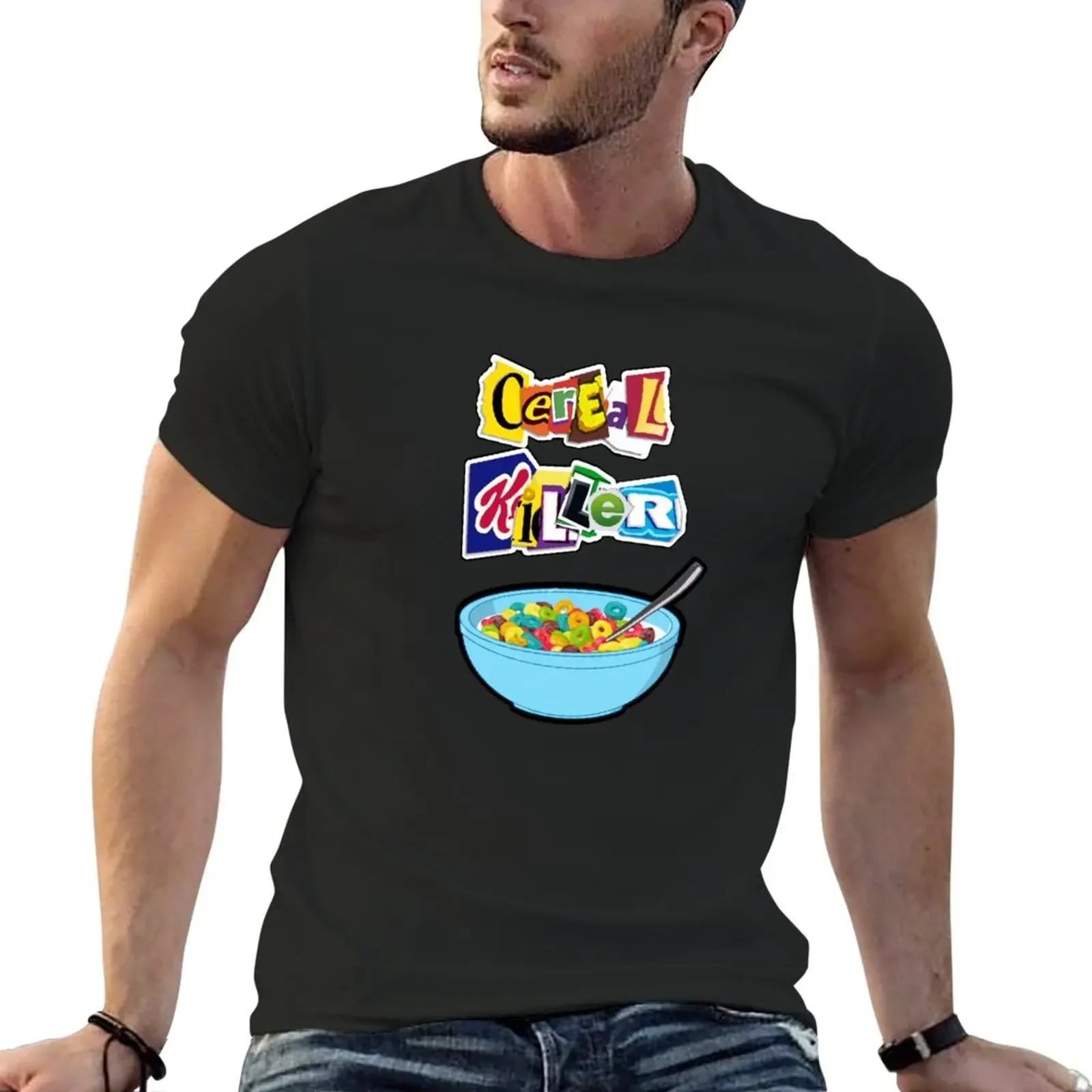 New Cereal Killer Ransom Note with bowl of cereal T-Shirt vintage anime shirt anime tshirt customs boys whites t shirts for men