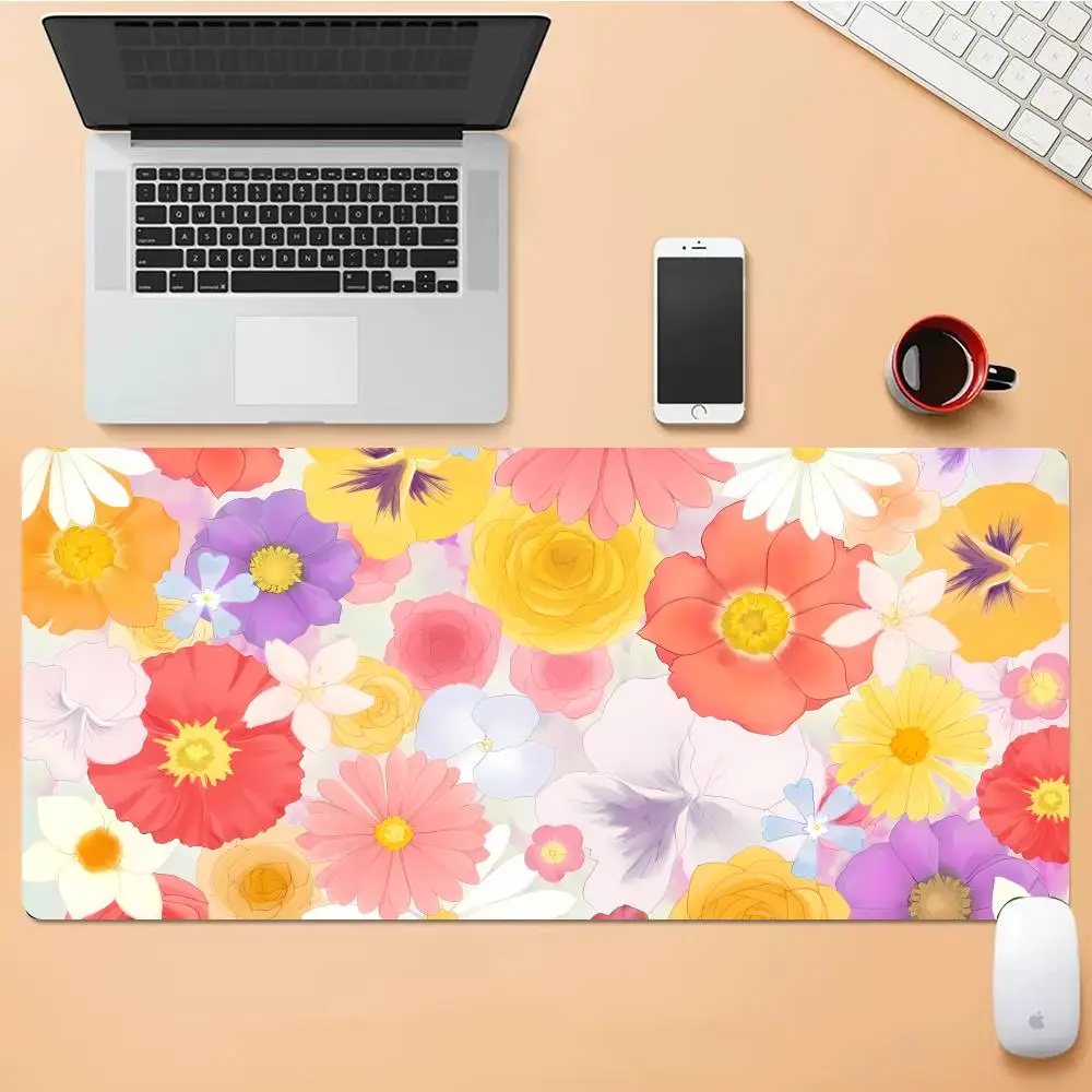 Floral Gradient Design Mouse Pad Large Rubber Anti-slip PC Desk Accessories for Office and Gamer Keyboard Mat Decor Rug XAXC