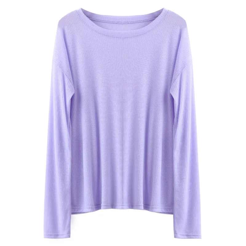 Korean Style Versatile Long-sleeved T-shirt for Women Loose See-through Thin Summer Ice Silk Pullover Sun Protection Blouse Top