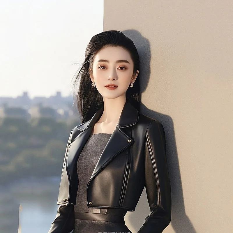 แจ็คเก็ตหนังสั้นสไตล์เกาหลี ดีไซน์สวย ซักได้ สำหรับผู้หญิง ใช้งานได้หลากหลาย เหมาะกับฤดูใบไม้ผลิและฤดูใบไม้ร่วง สีดำ รุ่นปี 2026