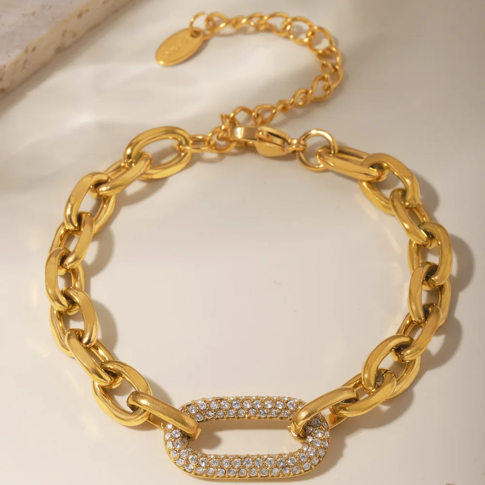 Trendy Vachette Clasp Chain Bracelet Necklace For Women Gold Plated Zircon Pendant Luxury Waterproof Bangle Jewelry Gift