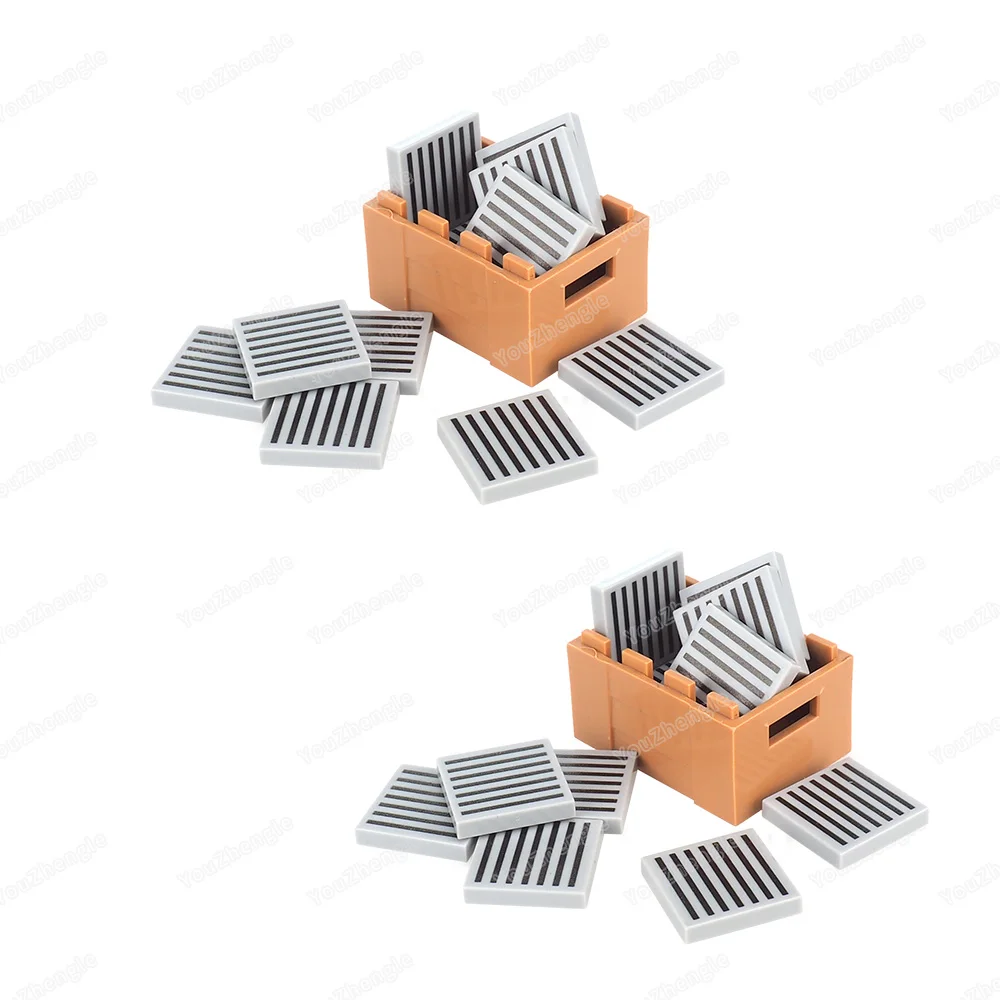 3068p07 Zwart Grille 7 lijnen Patroon Bouwsteen 2x2 Tegels Gedrukt MOC figuren Militaire Accessoires Scènes Model Gift jongen Speelgoed