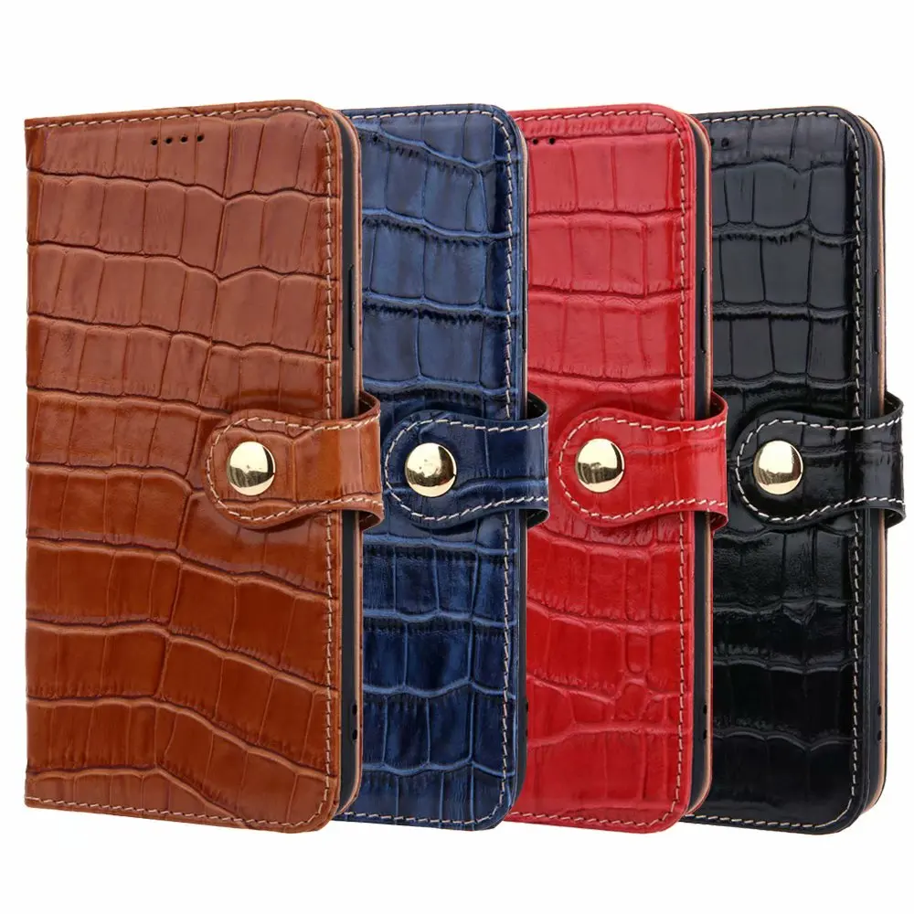 Luxury Genuine Crocodile Pattern Leather Natural Skin Cover Flip Phone Case For Iphone 15 14 Plus 13 12 Mini 11 Pro Max X Xs Xr