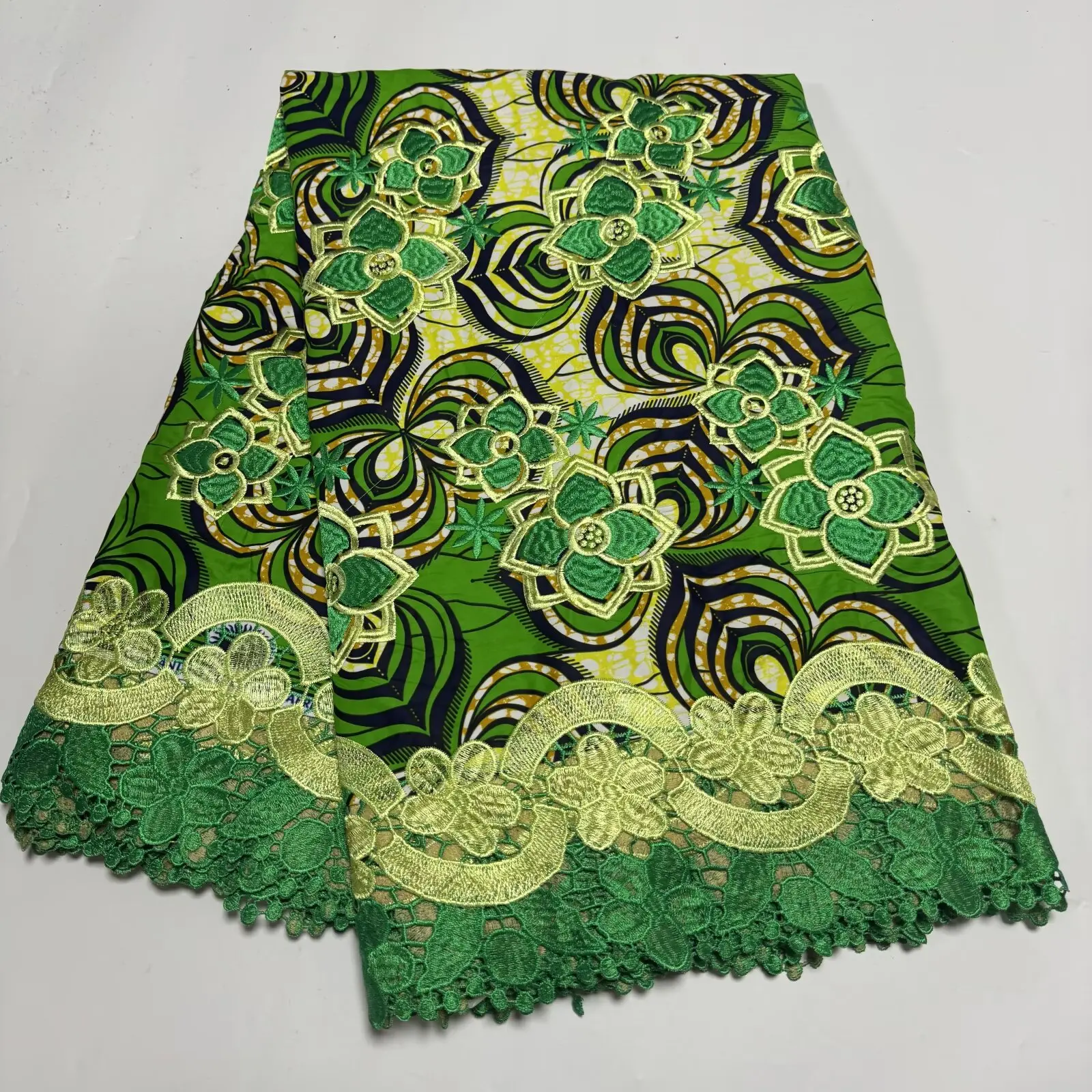 Tela de algodón con encaje de cera, tela estampada de cera guipur, bordado, encaje de cera africano, Ankara de algodón para vestido de mujer, 6 yardas