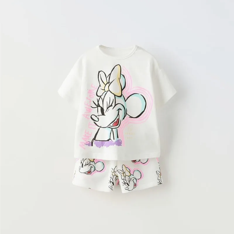 Children's Set Summer Hot Little Girl Mickey Mouse Cartoon T-shirt Set Comfortable Clothing Short Sleeved T-shirt+shorts