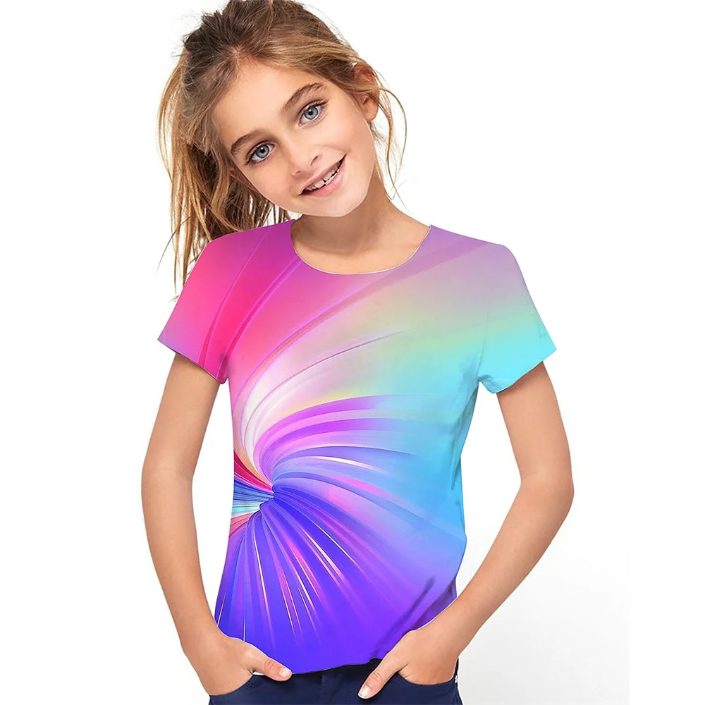 

Colorful 3d Print Girl T Shirts Kids Gift Tee T Shirt For Girls Short Sleeve Casual Top Tee Children's Clothing