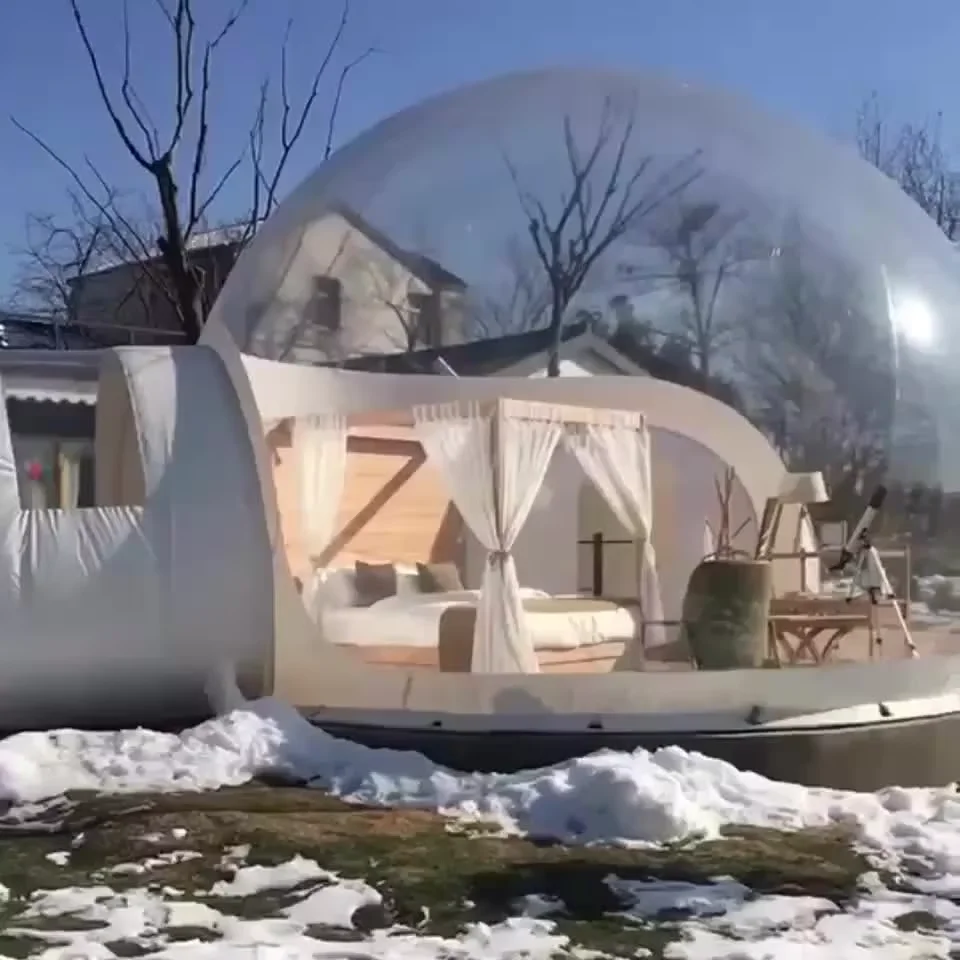 Doorzichtige opblaasbare bubble-koepeltent met tunnel, doe-het-zelf transparante bol bubble hotel familietuin camping iglo woonkamer